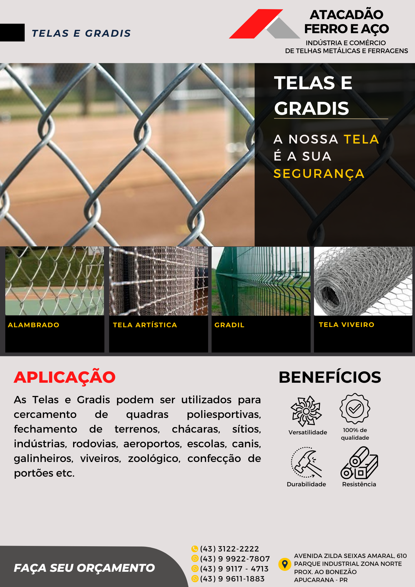 Catálogo de telas e gradis: alambrado, tela artística, gradil e tela viveiro — Atacadão Ferro e Aço