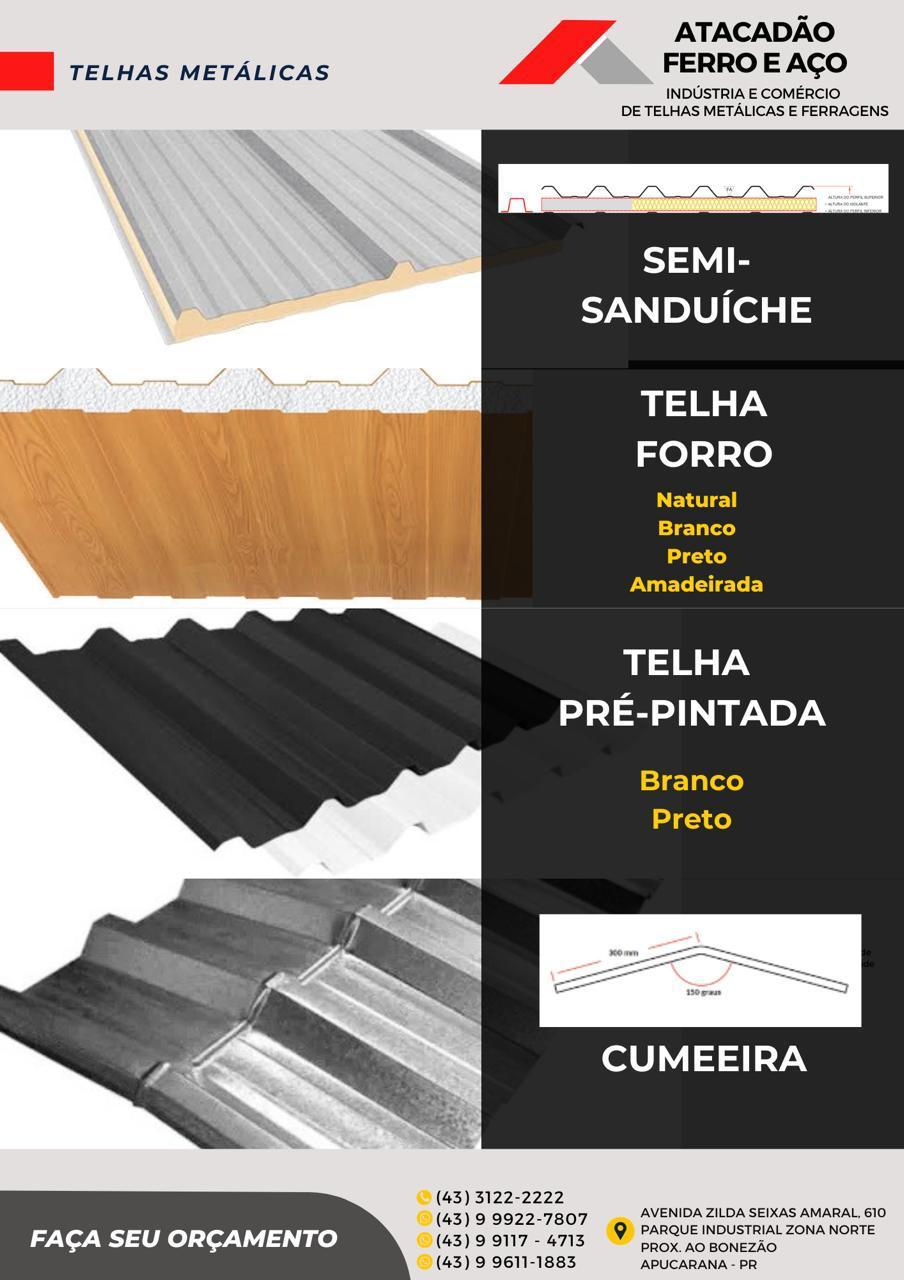 Catálogo de telhas metálicas Semi-Sanduíche, Telha Forro, Telha Pré-Pintada e Cumeeira — Atacadão Ferro e Aço